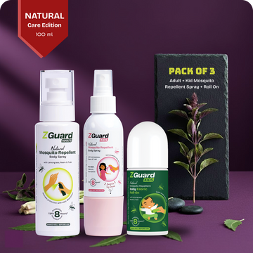 Natural Mosquito Repellent Spray for Adult + Kids (Girl) + Baby Roll-On - Pack of 3